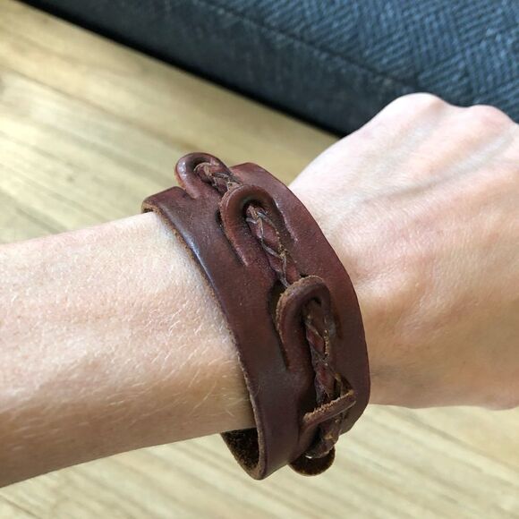 Genuine Leather Rustic Boho Braided Cuff Bracelet - Picture 1 of 3